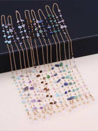 可爱 1 件天然石和合金链太阳镜带，时尚防滑可调节眼镜架，女士眼镜配件