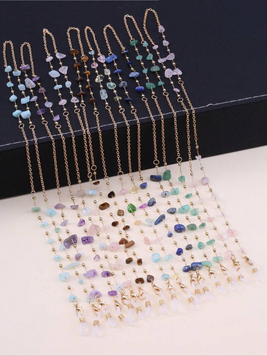 Cute 1pc Natural Stone & Alloy Chain Sunglasses Strap, Fashionable Non-Slip Adjustable Eyeglasses Holder For Women Glasses Accessories For Women - Multicolor - View 1