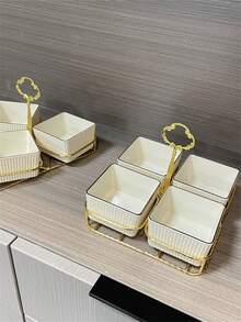 1pc Gold Plated Candy Snack Dish Stand Christmas Gift - Milky White - View 5