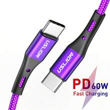 USLION 60W C 型至 C 型多色快速充电器线，高速充电，兼容各种 C 型接口设备快速充电兼容 Iphone 15、Galaxy S24/S23/S22、Pixel 8/7、Air/Pro、PS、iPad Pro/Mini/Air、Switch、Steam Deck 兼容 Apple 笔记本电脑 - 紫色 - 查看 2