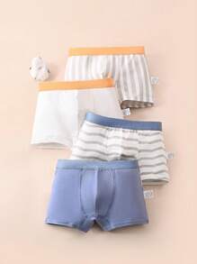 4pcs/Pack Young Boy Construction Vehicle Printed Boxer Briefs Underwear Set