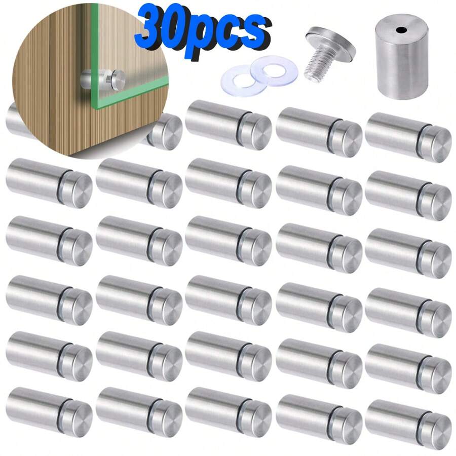 30 Pcs De Chapetones De 12 X 25 Mm Para Montaje De Herrajes,Montaje De Acero Inoxidable, Soportes De Pared Para Carteles De Tienda De Tornillos, Accesorios De Fijación Para Uñas, Color Blanco - Plateado - Ver 1
