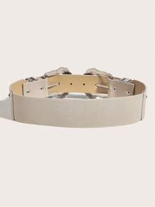 1pc Women's Western Cowgirl Style Stretchable Double Buckle Waist Belt, Suitable For Daily Wear Halloween Summer, School Fall, Autumn, Halloween - Apricot - View 3