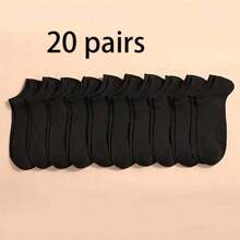 5/10/20 Pairs Solid Black & White Knee-High Socks, Breathable Short Socks For Spring, Summer And Autumn