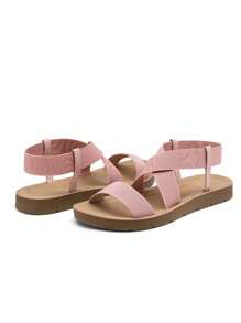 Women's Blush Flat Sandals For Women, Open Toe Elastic Cross Ankle Strap Fashion Summer Flat Sandals - 藕粉色 - 查看 4
