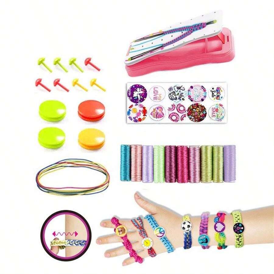 DIY手鍊編織套件，附有有色繩索 - 10種編織材料套裝組合，適用於模擬遊戲玩具