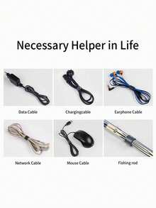 Organizador de cables, clip enrollable de alambre, soporte para auriculares, gestión de cables libres del ratón, cargador USB, protección contra cortes - Negro - Ver 7