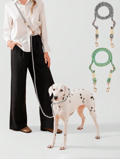 1 peça Guia de Pet Estilo Técnico Hand-Woven Multi-Funcional com Clipe Metálico de Comprimento Ajustável, Adequado para Cães Pequenos, Médios e Grandes para Corrida ao Ar Livre e Caminhada de Treinamento, Clipe de Tração Dupla Para Andar com Dois Cães Ao Mesmo Tempo