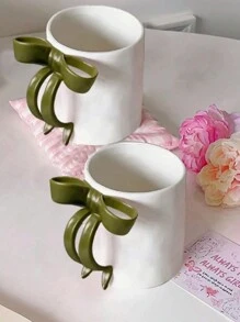 1 pieza Taza de cerámica creativa resistente a altas temperaturas con lazo pintado a mano, estilo Ins con esmalte, taza de café americano, taza de leche, taza de pareja, taza de desayuno, mejor regalo para novio, novia, familia