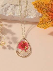 1pc Exquise handgemaakte hars gedroogde bloemen hanger ketting, waterdruppelvorm, 12 maanden geboorte bloemenontwerp inclusief roos, pioenroos, flox, zwaluw en narcis. Bloemen accessoires geschikt voor dagelijks gebruik en als cadeau. Valentijnsdag, moeder, moeder, Moederdag, cadeau