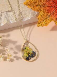 1pc Exquise handgemaakte hars gedroogde bloemen hanger ketting, waterdruppelvorm, 12 maanden geboorte bloemenontwerp inclusief roos, pioenroos, flox, zwaluw en narcis. Bloemen accessoires geschikt voor dagelijks gebruik en als cadeau. Valentijnsdag, moeder, moeder, Moederdag, cadeau
