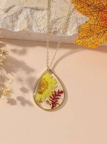 1pc Exquise handgemaakte hars gedroogde bloemen hanger ketting, waterdruppelvorm, 12 maanden geboorte bloemenontwerp inclusief roos, pioenroos, flox, zwaluw en narcis. Bloemen accessoires geschikt voor dagelijks gebruik en als cadeau. Valentijnsdag, moeder, moeder, Moederdag, cadeau