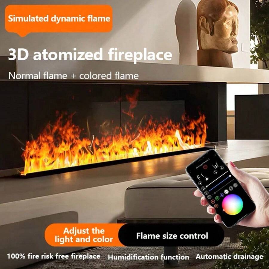 Electric Fireplace 3D Water Vapor Fireplace Recessed Multicolour Realistic Atomized Flame, With Water And Remote Control Electric Steam Fireplace Stove - EU C Type Plug(220-240V) - View 1
