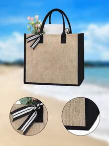 1/2/4/6/8入組黑卡其色拼接亞麻手提袋，可DIY設計激發創意，簡潔優雅，個性化的伴娘禮物袋，化妝包，旅行簡易收納袋，實色化妝品錢包，大容量旅行化妝包：促使戶外美女完美搭配！適用於婚禮，生日，海灘和假期，是家人和朋友的最佳派對紀念品。這個大袋子適合學生，返校和教師使用，是一個帶有新穎設計和大容量的可攜式休閒收納手提袋，是理想的購物袋。適合男女、情侶、日常使用、約會、生日、假期、開學、夏季、度假、海灘、旅行、通勤、商務、學生、野餐、露營、超市、日常收納（與圍巾一起）