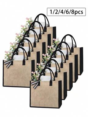 1/2/4/6/8pcs/Set Black Khaki Color Patchwork Linen Handbag Tote, Can Be DIY Designed To Stimulate Imagination, Simple And Elegant, Personalized Bridesmaid Wedding Gift Bag, Makeup Bag, Travel Simple Storage Bag, Solid Color Cosmetics Wallet, Large Capacity Travel Makeup Bag: The Perfect Match For Outdoor Beauties! Suitable For Weddings, Birthdays, Beaches, And Holidays, It Is The Best Gift For Family And Friends As A Party Souvenir. This Large Bag Is Suitable For Students, Returning To School, And Teachers. It Is A Portable Leisure Storage Handbag With A Novel Design And Large Capacity, Making It An Ideal Shopping Bag. Suitable For Both Men And Women, Couples, Daily Use, Dating, Birthdays, Holidays, Back To School, Summer, Vacation, Beach, Travel, Commuting, Business, Students, Picnics, Camping, Supermarkets, Daily Storage (With Scarves)