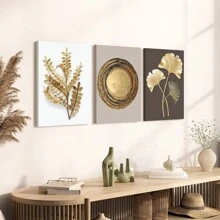 3 Cái/bộ Tranh treo tường bằng vải canvas và cây bạch quả Bắc Âu và bánh xe hàng năm - In áp phích lá vàng, thích hợp cho phòng khách gia đình Trang trí phòng ngủ - Nhiều màu - Xem 9