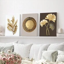 3 Cái/bộ Tranh treo tường bằng vải canvas và cây bạch quả Bắc Âu và bánh xe hàng năm - In áp phích lá vàng, thích hợp cho phòng khách gia đình Trang trí phòng ngủ - Nhiều màu - Xem 8