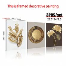 3 Cái/bộ Tranh treo tường bằng vải canvas và cây bạch quả Bắc Âu và bánh xe hàng năm - In áp phích lá vàng, thích hợp cho phòng khách gia đình Trang trí phòng ngủ - Nhiều màu - Xem 3