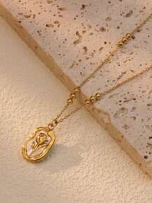 1pc Retro Style 18K Gold Plated Stainless Steel Necklace Decorated With Carved Flowers, Ideal For Women To Wear For Parties Or Daily Outfit And A Great Gift For Valentine's Day