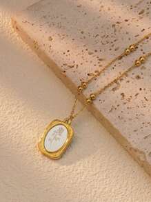 1pc Retro Style 18K Gold Plated Stainless Steel Necklace Decorated With Carved Flowers, Ideal For Women To Wear For Parties Or Daily Outfit And A Great Gift For Valentine's Day