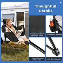 (Black)Hammock Camping Chair, Folding Camping Swinging Chair W/ Retractable Footrest, Cozy Head Pillow, Carrying Bag Included, Portable Lightweight Rocking Chair For Camping, Fishing, Picnic - Black - View 7