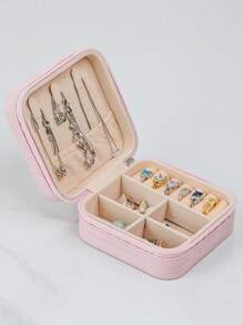 1pc Compact And Portable Zipper Jewelry Box For Bridesmaids Bridesmaid, Multi-Functional Pink Storage Box For Rings Necklaces And Accessories Wedding