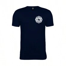 Playera manga corta de algodón de hombre para bomberos con impreso en pecho y espalda - Azul Marino - Ver 1