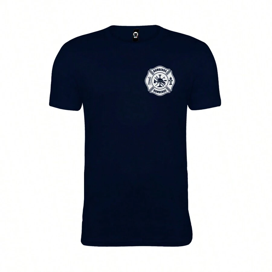 Playera manga corta de algodón de hombre para bomberos con impreso en pecho y espalda - Azul Marino - Ver 1
