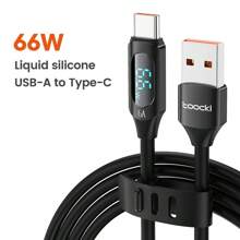 ﻿ Toocki USB A -Type C Cable LED Display ,(1M/2M), 66W (6A) ,For Honor 70 Pro Oneplus Charging Cable