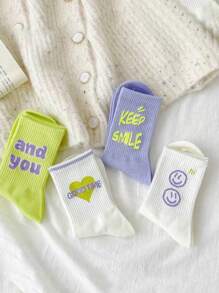 3pairs/Pack Random Color & Design Women's Socks, Spring/Summer New Arrival Mid-Calf Socks, Sports Socks, Comfortable & Breathable