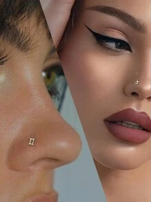 ESBERRY Single Twelve Constellation Nose Stud Ladies 925 Sterling Silver Exquisite Ladies Jewelry Gift - Yellow Gold - View 3