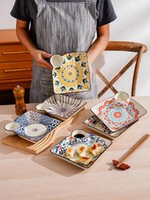 1pc/2pcs 7-Inch Ceramic Plates, Party/Event Tableware, Dumplings Plate, Hotel Restaurant Home Decor, Nordic Modern Creative Colorful Printed Square Plate With Sauce Dish, Snack Plate, Multi-Color Square Plate, Flower Plate - Multicolor - View 4