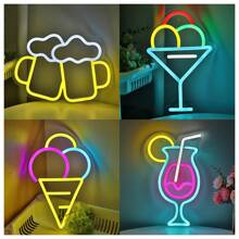 1pc 5V USB Cheers Double Beer Cup Shape Ice Cream In Glass Hurricane Cocktail Juice Glass LED Neon Sign For Pub BAR Party Milk Tea Beverage Dessert Cold Drink Shop Home Summer Playground Sandbeach GYM Store Studio Gallery Salloon KTV Decoration