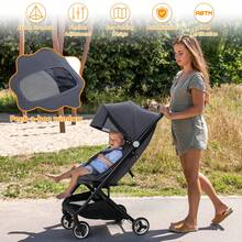 Lightweight Easy Fold Compact Toddler Stroller And Baby Stroller For Travel,Compact One-Hand Fold Travel Stroller For Airplane Friendly, Reclining Seat And Canopy - Black+dark grey - View 7