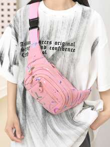 1pc Fashion Colorful Nylon Zipper Closure Casual Versatile Multi-Pocket Fanny Pack/Chest Bag/Shoulder Bag, Suitable For Daily Outing, Holiday, Travel, Random Print Design