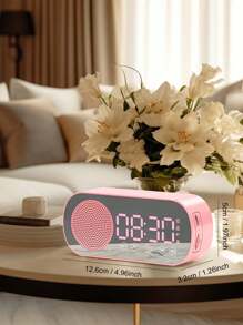 Wireless Alarm Clock Speaker, Smart Timing Alarm Clock, Multifunctional Wireless Alarm Clock Speaker, Mini Alarm Clock Speaker, USB Speaker Alarm Clock, Mirror Clock, LED Digital Display Clock, Dual Alarm Clock, Multifunctional Alarm Clock Speaker, Portable Speaker Alarm Clock And Clock - Baby Pink - View 2