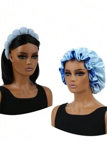 DeeJey 2 Cái/bộ Lụa Satin Bonnet Để Ngủ, Satin Bonnet Với Spa Băng Đô Bộ Dành Cho Nữ Cô Gái Rửa Mặt, Trang Điểm Da Mặt, Chăm Sóc Da - Nhiều màu - Xem 16