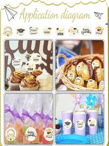 500pcs/Roll 2.5cm Graduation Season Stickers, Graduation Season Graduation Hat Festival Celebration Round Adhesive Sticker Label Sealing Sticker, 2024 Graduation Party Gift Bag Label Decoration - White - View 4