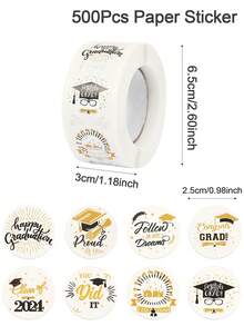 500pcs/Roll 2.5cm Graduation Season Stickers, Graduation Season Graduation Hat Festival Celebration Round Adhesive Sticker Label Sealing Sticker, 2024 Graduation Party Gift Bag Label Decoration - White - View 2