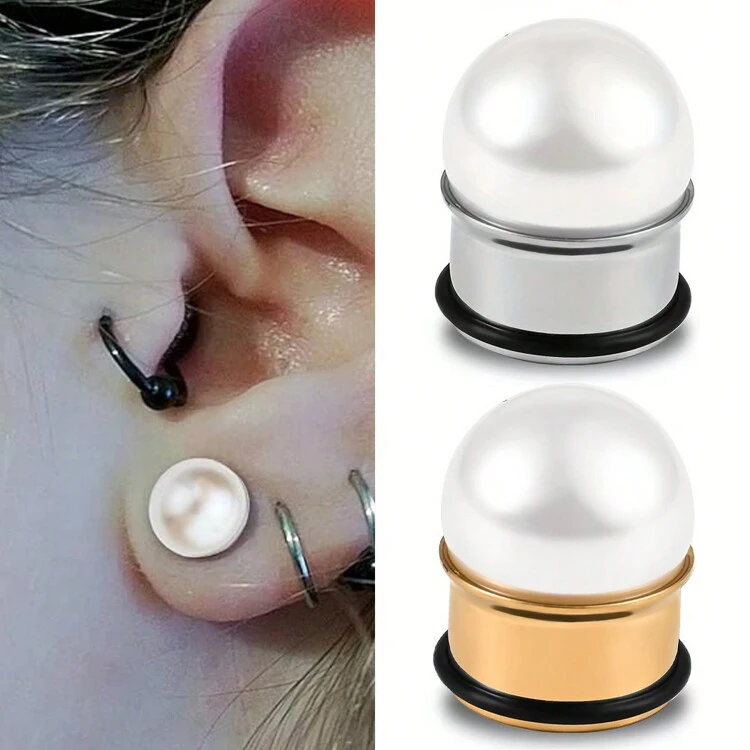 2pcs Pearl Ear Gauges, Women's White Pearl Ear Plugs Earrings, Ear Stretchers, Piercing Jewelry, Wedding Accessories - Round - View 11