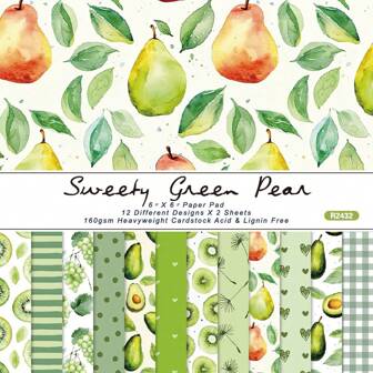 1包24張6"X6"糖果綠色梨形剪貼簿紙張，DIY手工藝術背景紙