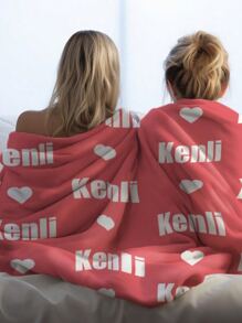 1pc Customized Name Blanket, Personalized Name Blanket, Sofa Bedroom Custom Blanket, Personalized Soft Blanket, Personalized Throw Blanket, Suitable For Office, Best Friend Name Blanket, Comfortable Blanket, Family Gift, Wedding Gift, Birthday Gift, Mother's Day Gift, Father's Day Gift, Gift For Parents, Gift For Friends, Gift For Her, Durable, Breathable - Love - View 5