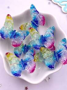 6件装树脂混合可爱彩色亮片水晶蝴蝶平底水钻剪贴簿贴花DIY婚礼家居装饰工艺品DIY蝴蝶结配件珠宝制作材料夏季、学校