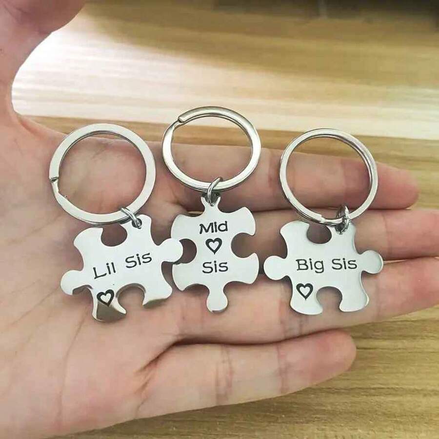 3 件套可爱姐妹三重奏钥匙扣套装不锈钢姐妹会徽章，适合大、中、小姐妹的完美礼物 - 真挚的生日或送给最好的朋友永远的情人节礼物 - 銀色 - 查看 1