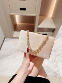 月夜女神包女士華麗晚宴包，鑲有鉆石和金屬鏈扣禮服派對包，聖誕禮物 - 杏色 - 查看 7