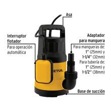 Bomba sumergible plástica, 1 HP para agua limpia, Pretul 27197 - Amarillo - Ver 3