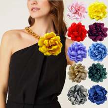 Fashionable 3D Satin Fabric Handmade Rose Flower Brooch, Suitable For Daily Wear, Party, Wedding - Flower - View 1