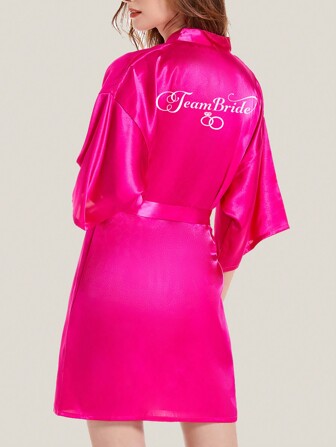 Sisbigdey 1pc Bride's Team "Bridesmaid" Diamond Imprint Short Faux Silk Robe