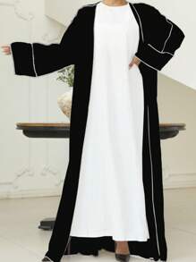 1pc Breathable Soft Side Edged Fashionable And Simple Open-Front Abaya With Hijab - Multicolor - View 7
