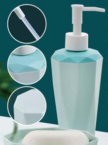 4pcs/Set Geometric Textured Bathroom Accessory Set With Lotion Dispenser, Rinse Cup, Toothbrush Holder And Soap Dish - Refillable Containers, For Bathroom And Kitchen Decoration - Pink - View 9